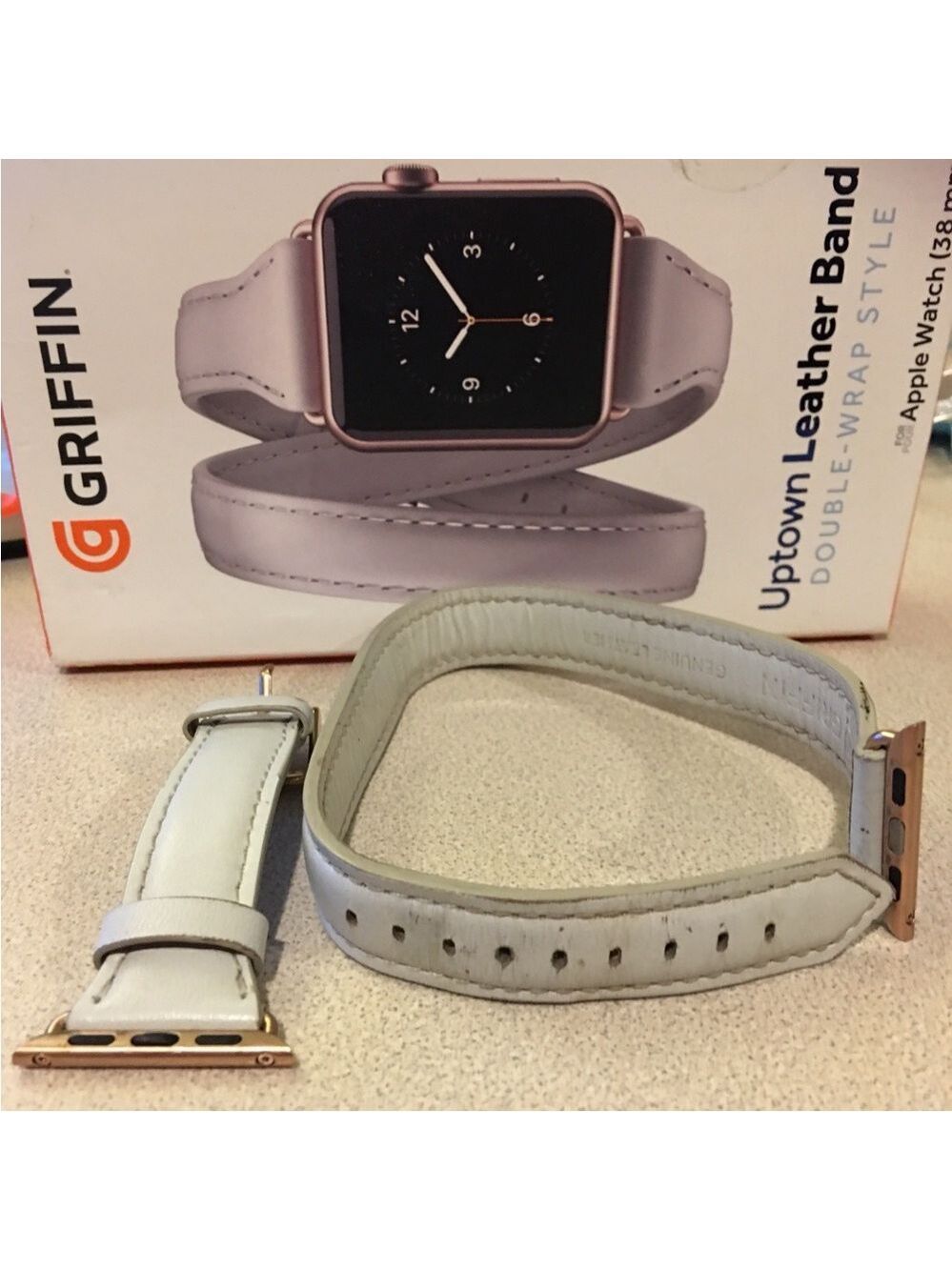 Apple Watchband Uptown Leather Band for Apple Watch - Gray and Rose Gold